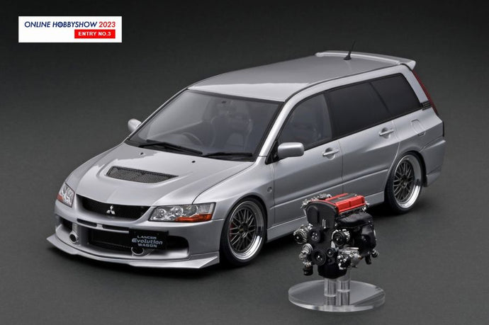 ONLINE HOBBY SHOW 2023 pre-production sample #3 : 1/18 Mitsubishi Lancer Evolution (CT9W) Silver With 4G63 MIVEC Engine