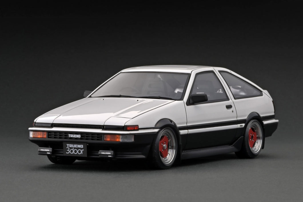 IG3283 Toyota Sprinter Trueno 3Dr GT Apex (AE86) White/Black *ADVAN A3A wheels --- PREORDER (delivery in Apr-May 2024)
