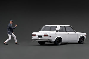 IG3303 Datsun Bluebird (510) White  With Mr.Yokoyama