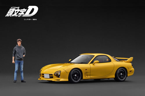 IG3941  INITIAL D Mazda RX-7 Mazda Speed A-spec (FD3S) Yellow With Mr. Keisuke Takahashi --- PREORDER (delivery in Q3 2026)