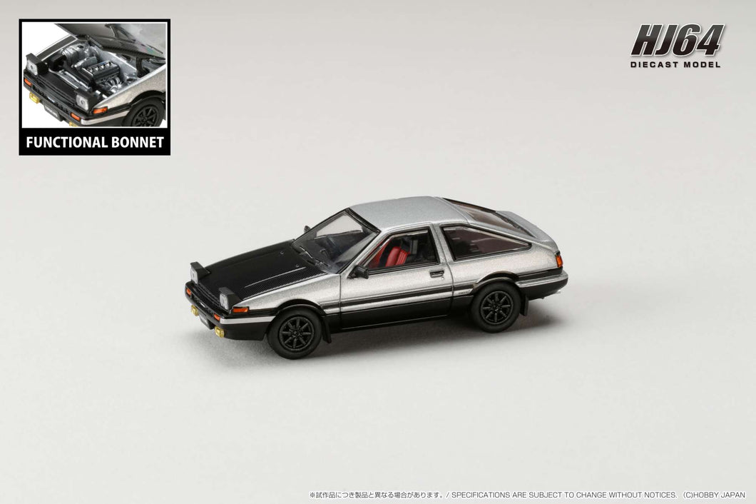 Hobby Japan HJ641052BSB Toyota SPRINTER TRUENO GT APEX (AE86) JDM Style with CARBON BONNET Silver / Black