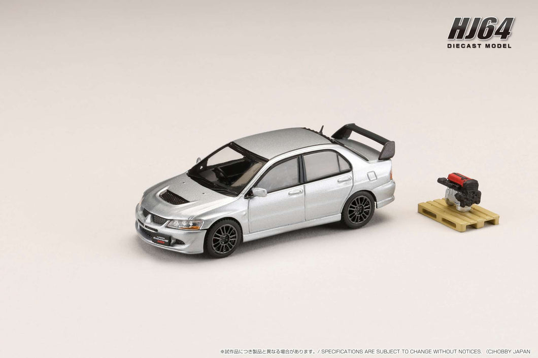 Hobby Japan HJ644054S MITSUBISHI LANCER EVOLUTION 8 MR GSR with Engine Display Model COOL SILVER METALLIC